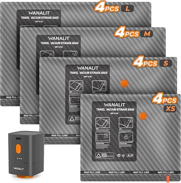 Travel vacuum bags 16-pack + pump