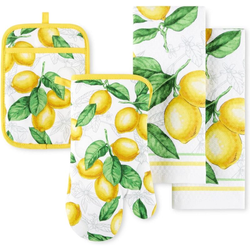 Martha Stewart lemons towel, mitt & potholder 4-pc set