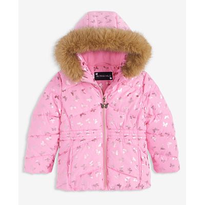 Girls 2T-6X puffer jacket w/ faux-fur